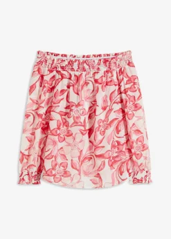 bonprix bonprix Blusa con escote bañera estampada blanco - rosa caliente Online