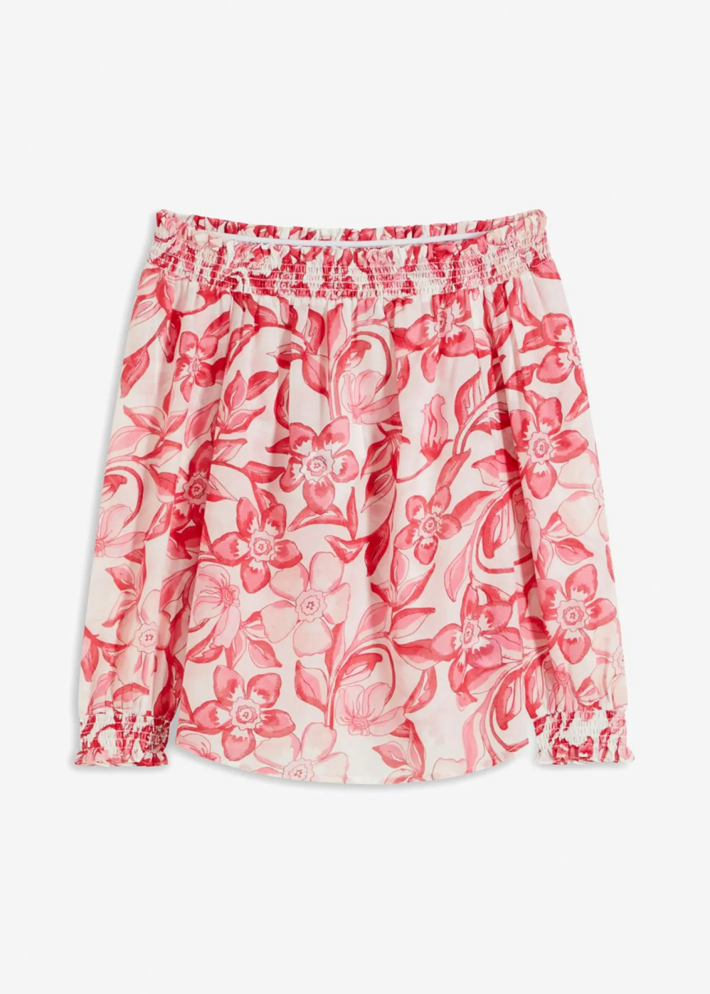 bonprix bonprix Blusa con escote bañera estampada blanco - rosa caliente Online