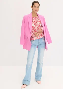 bonprix bonprix Blusa con escote bañera estampada blanco - rosa caliente Online