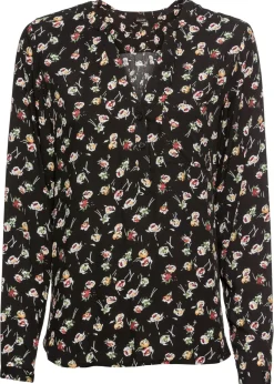 bonprix bonprix Blusa con escote en V Negro de flores Hot