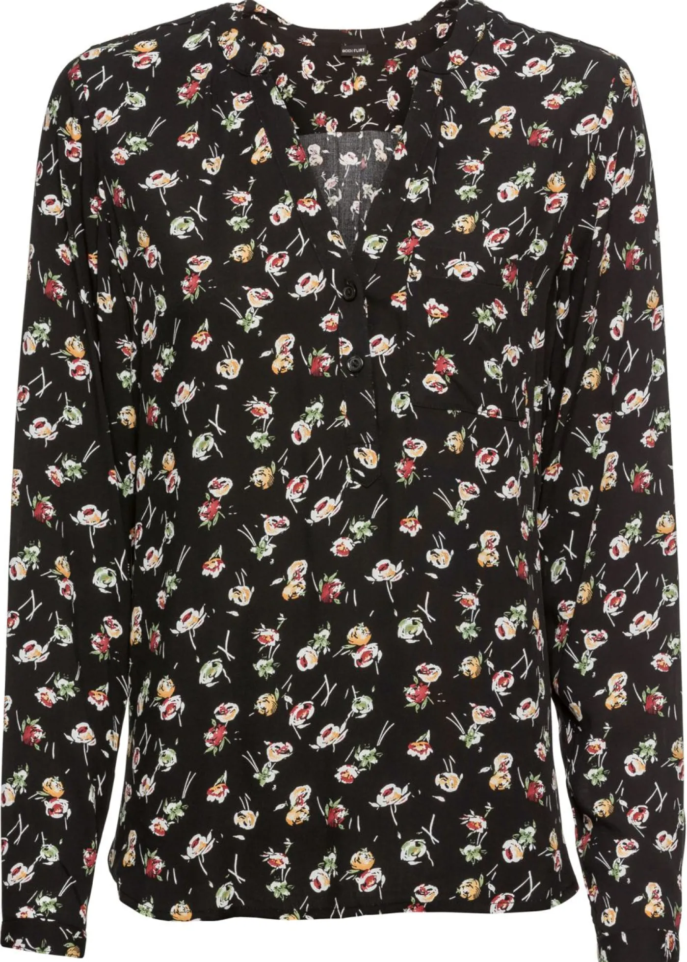 bonprix bonprix Blusa con escote en V Negro de flores Hot