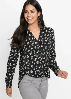 bonprix bonprix Blusa con escote en V Negro de flores Hot