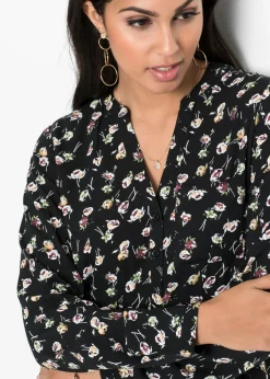 bonprix bonprix Blusa con escote en V Negro de flores Hot