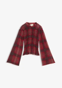 bonprix bonprix Blusa con inserto de nido de abeja rojo a cuadros Hot