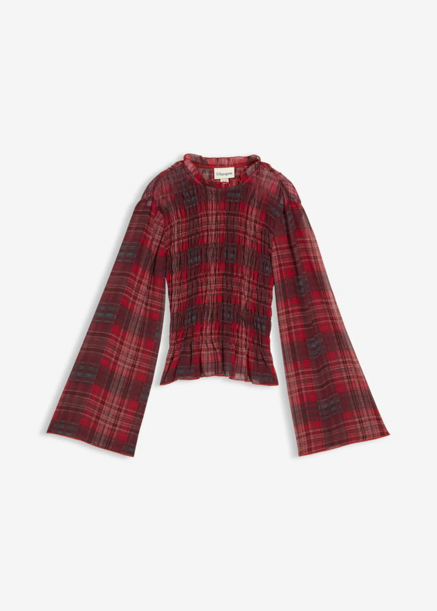bonprix bonprix Blusa con inserto de nido de abeja rojo a cuadros Hot