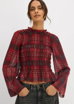 bonprix bonprix Blusa con inserto de nido de abeja rojo a cuadros Hot