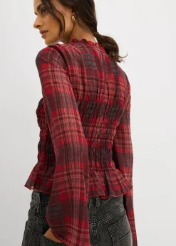 bonprix bonprix Blusa con inserto de nido de abeja rojo a cuadros Hot