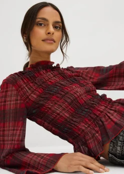 bonprix bonprix Blusa con inserto de nido de abeja rojo a cuadros Hot