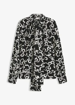 bonprix bonprix Blusa con lazo Negro-blanco estampado Clearance