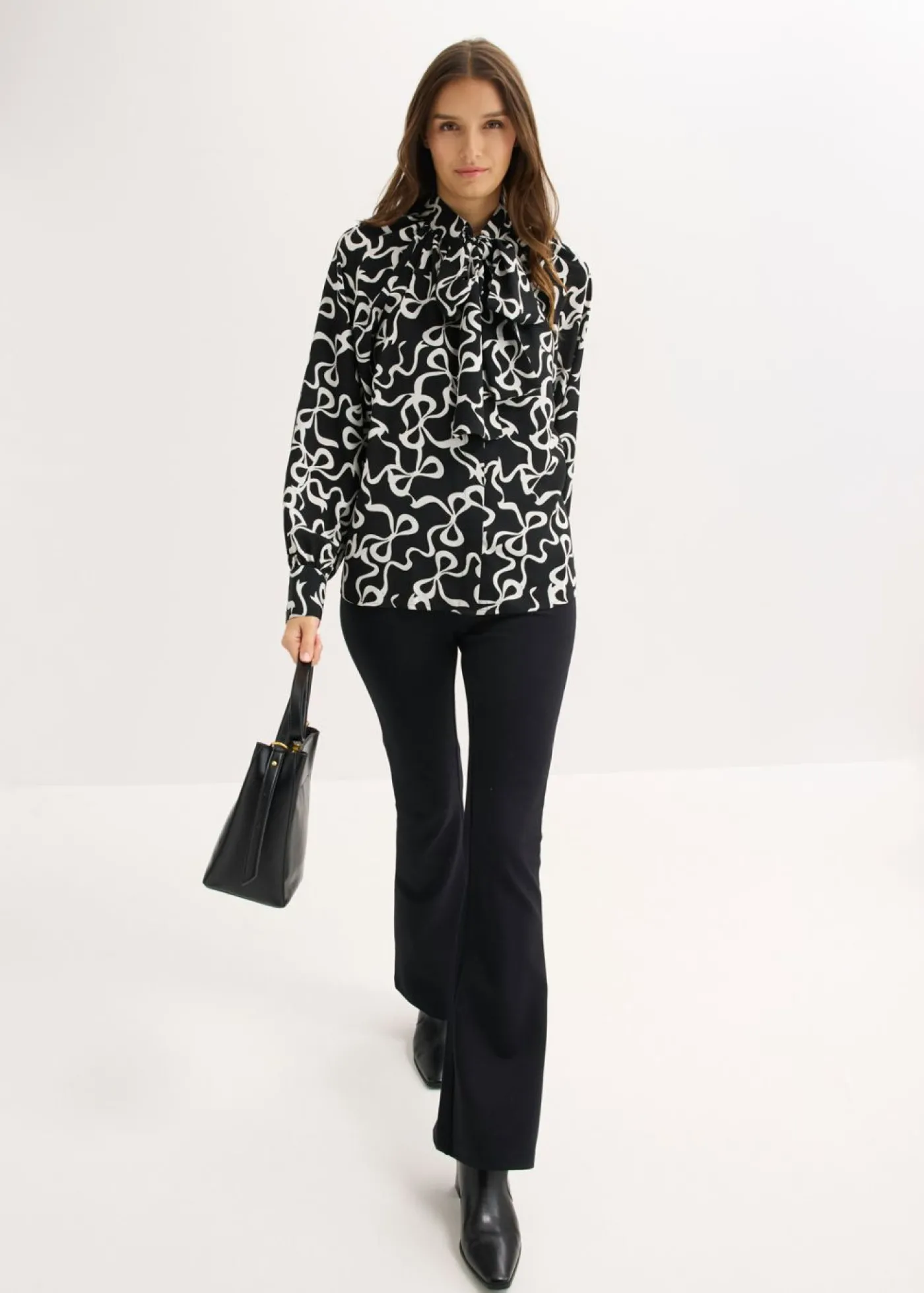 bonprix bonprix Blusa con lazo Negro-blanco estampado Clearance