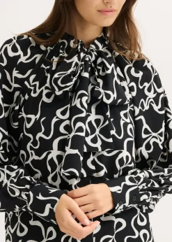 bonprix bonprix Blusa con lazo Negro-blanco estampado Clearance