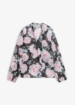 bonprix bonprix Blusa con lazo Negro de flores Best