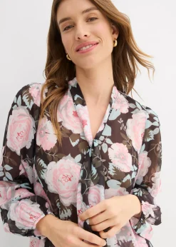 bonprix bonprix Blusa con lazo Negro de flores Best