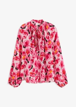 bonprix bonprix Blusa con lazo de gasa rosa caliente Hot