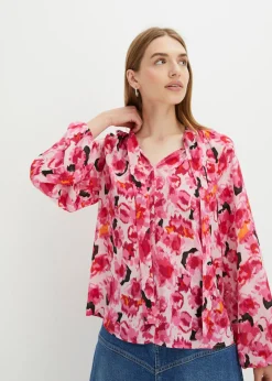 bonprix bonprix Blusa con lazo de gasa rosa caliente Hot
