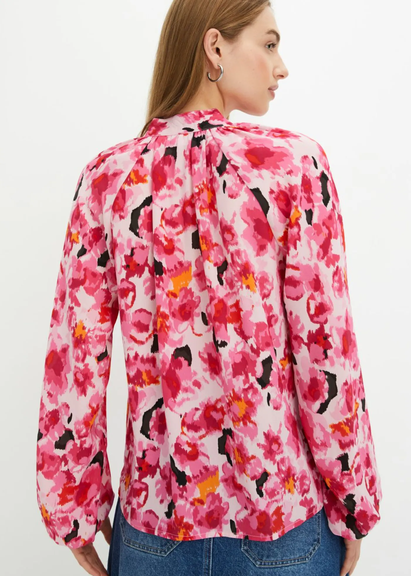 bonprix bonprix Blusa con lazo de gasa rosa caliente Hot