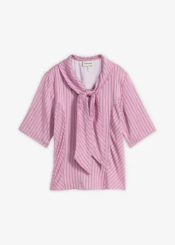 bonprix bonprix Blusa con lazo de modal suave malva-azul marino-blanco con rayas