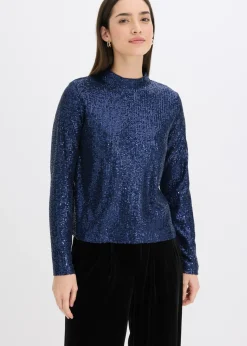 bonprix bonprix Blusa con lentejuelas Azul marino New