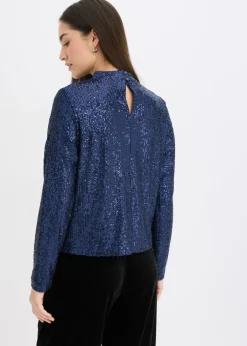 bonprix bonprix Blusa con lentejuelas Azul marino New