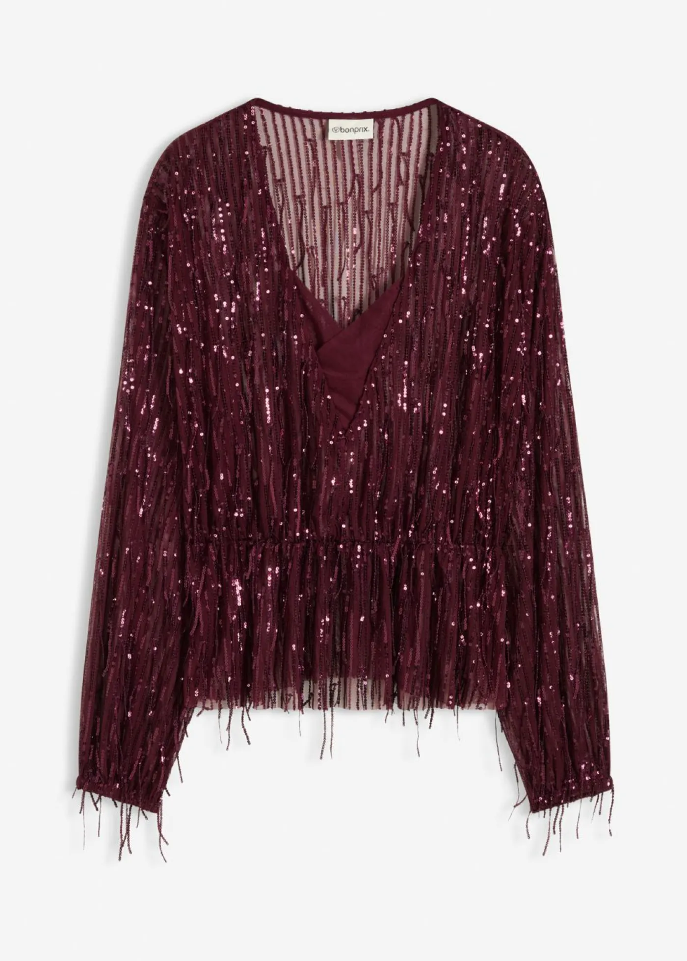 bonprix bonprix Blusa con lentejuelas y flecos rojo burdeos New