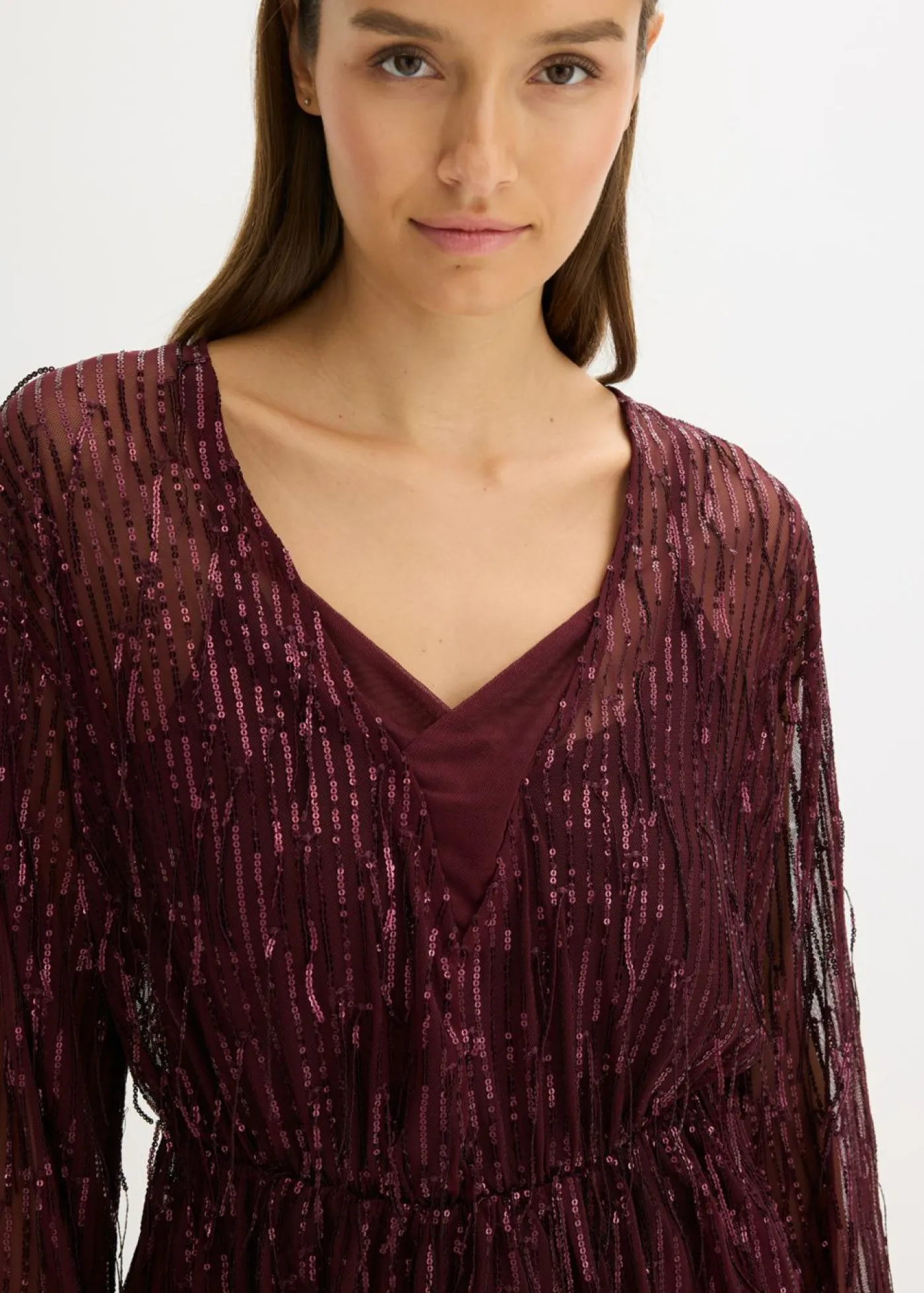 bonprix bonprix Blusa con lentejuelas y flecos rojo burdeos New