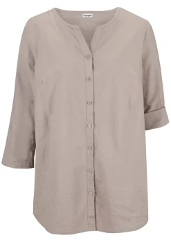 bonprix bonprix Blusa con lino y mangas 3/4 Piedra Sale