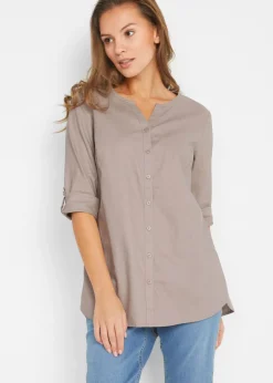 bonprix bonprix Blusa con lino y mangas 3/4 Piedra Sale