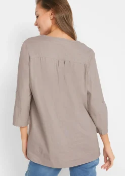 bonprix bonprix Blusa con lino y mangas 3/4 Piedra Sale