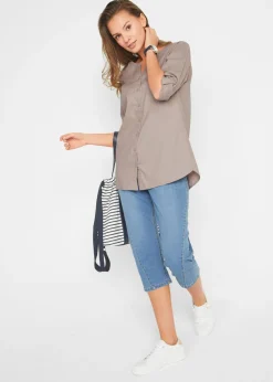 bonprix bonprix Blusa con lino y mangas 3/4 Piedra Sale