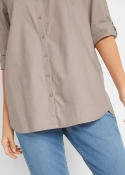 bonprix bonprix Blusa con lino y mangas 3/4 Piedra Sale