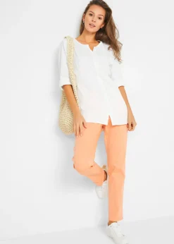 bonprix bonprix Blusa con lino y mangas 3/4 Blanco Online