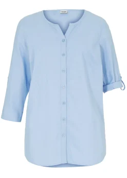 bonprix bonprix Blusa con lino y mangas 3/4 Azul perla Outlet