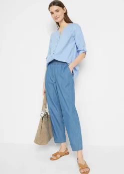 bonprix bonprix Blusa con lino y mangas 3/4 Azul perla Outlet