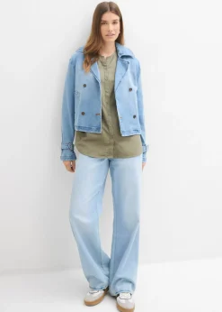 bonprix bonprix Blusa con lino y mangas 3/4 Verde oliva Outlet