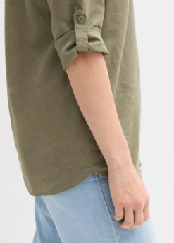 bonprix bonprix Blusa con lino y mangas 3/4 Verde oliva Outlet