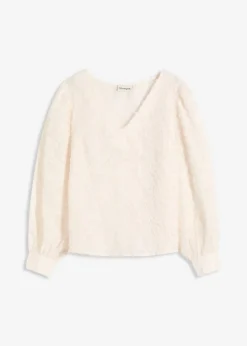 bonprix bonprix Blusa con patrón de flores estructurado Crema Outlet