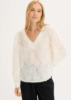 bonprix bonprix Blusa con patrón de flores estructurado Crema Outlet