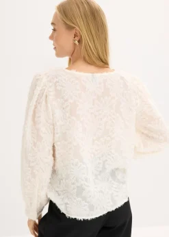 bonprix bonprix Blusa con patrón de flores estructurado Crema Outlet
