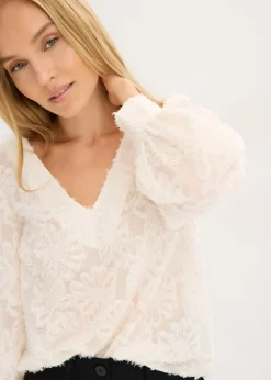 bonprix bonprix Blusa con patrón de flores estructurado Crema Outlet