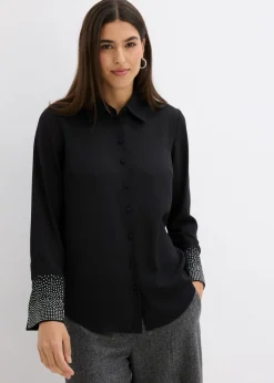 bonprix bonprix Blusa con piedras brillantes Negro Outlet