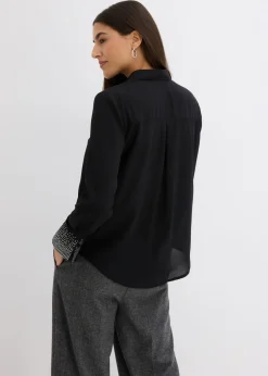 bonprix bonprix Blusa con piedras brillantes Negro Outlet