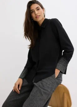 bonprix bonprix Blusa con piedras brillantes Negro Outlet