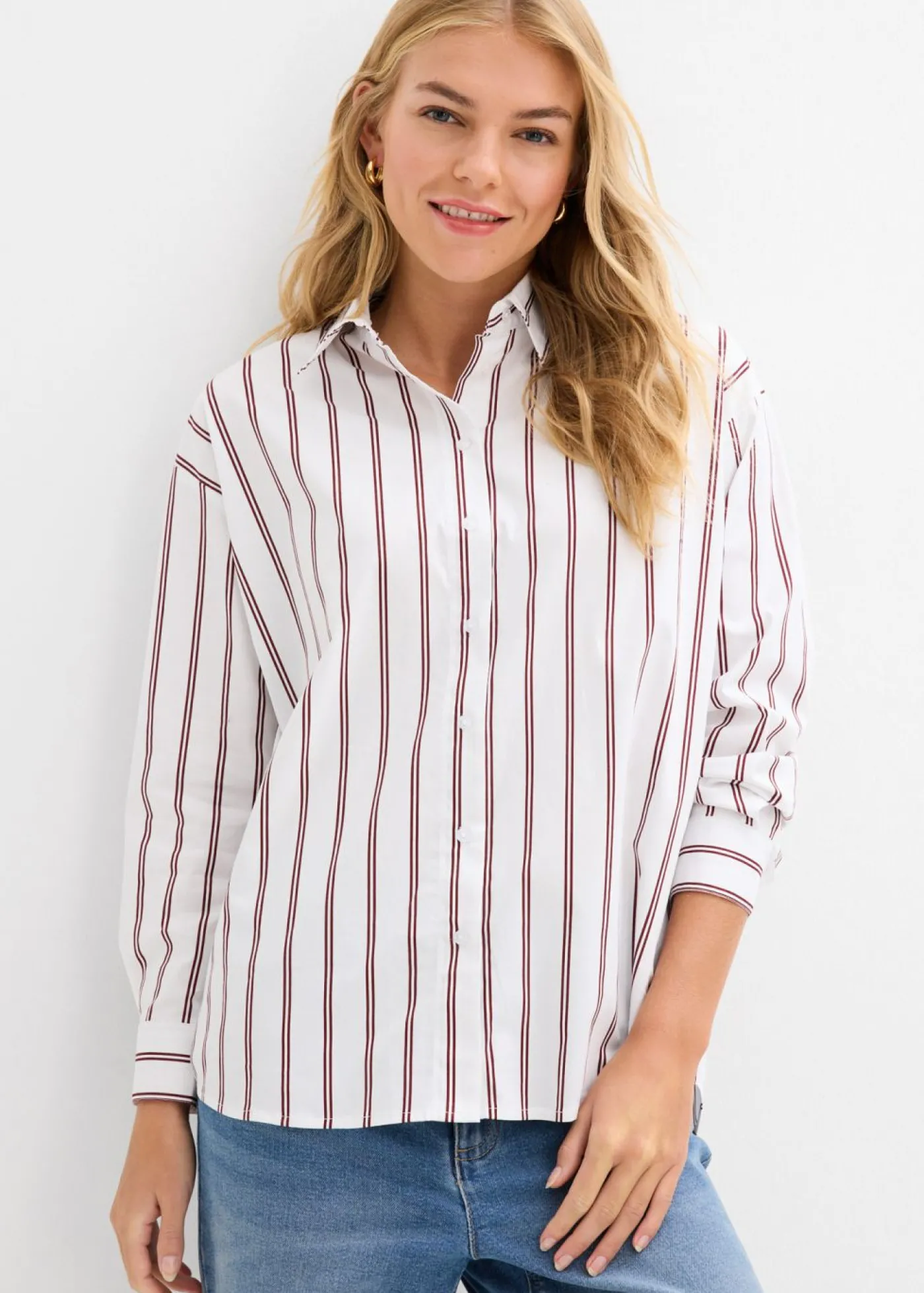 bonprix bonprix Blusa con rayas blanco-rojo rubí con rayas Hot