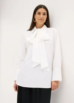 bonprix bonprix Blusa con solapa de algodón puro Blanco Sale