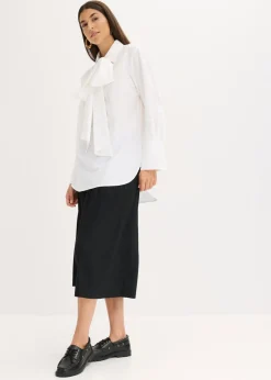 bonprix bonprix Blusa con solapa de algodón puro Blanco Sale