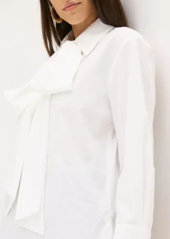 bonprix bonprix Blusa con solapa de algodón puro Blanco Sale