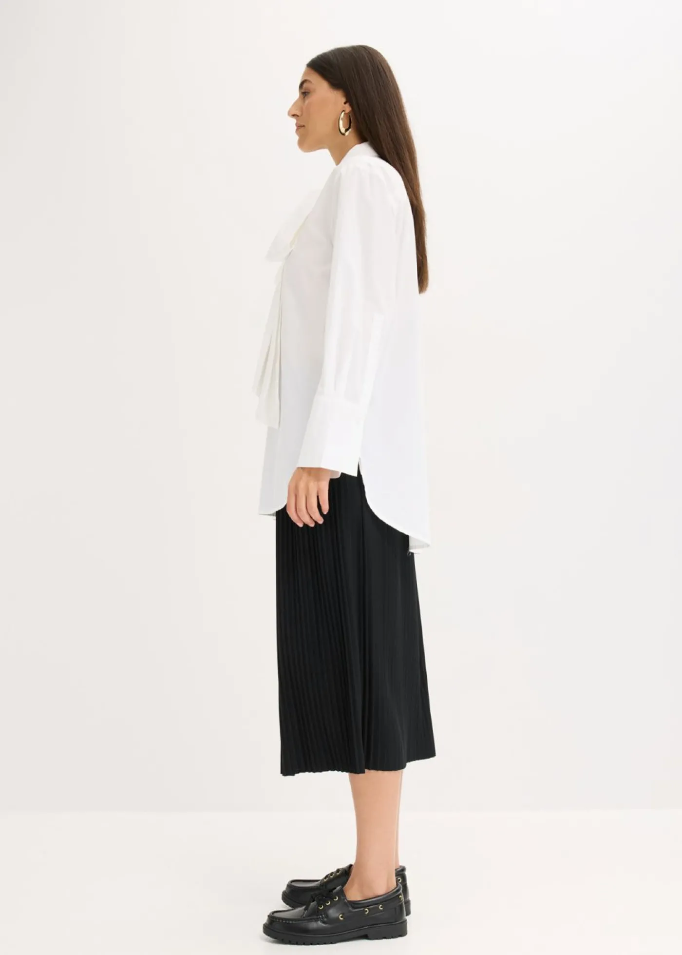 bonprix bonprix Blusa con solapa de algodón puro Blanco Sale