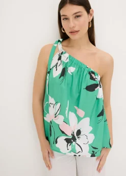 bonprix bonprix Blusa con un hombro al descubierto verde con flores New