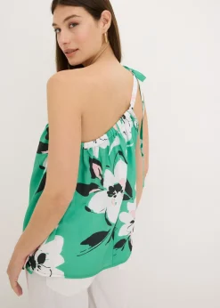 bonprix bonprix Blusa con un hombro al descubierto verde con flores New