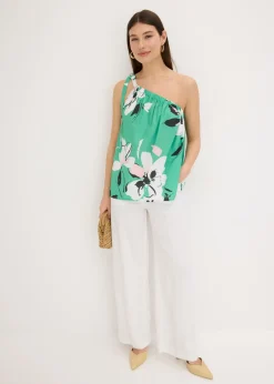 bonprix bonprix Blusa con un hombro al descubierto verde con flores New